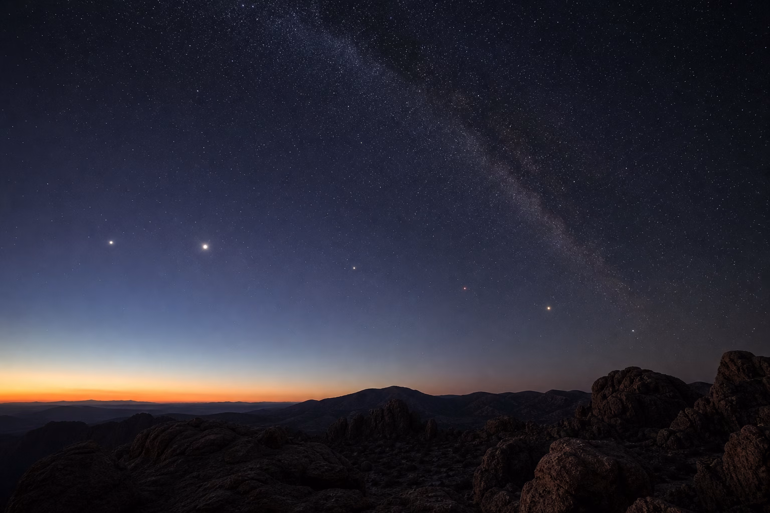 Six planets appearing along the ecliptic in the predawn sky during the August 2026 planet parade