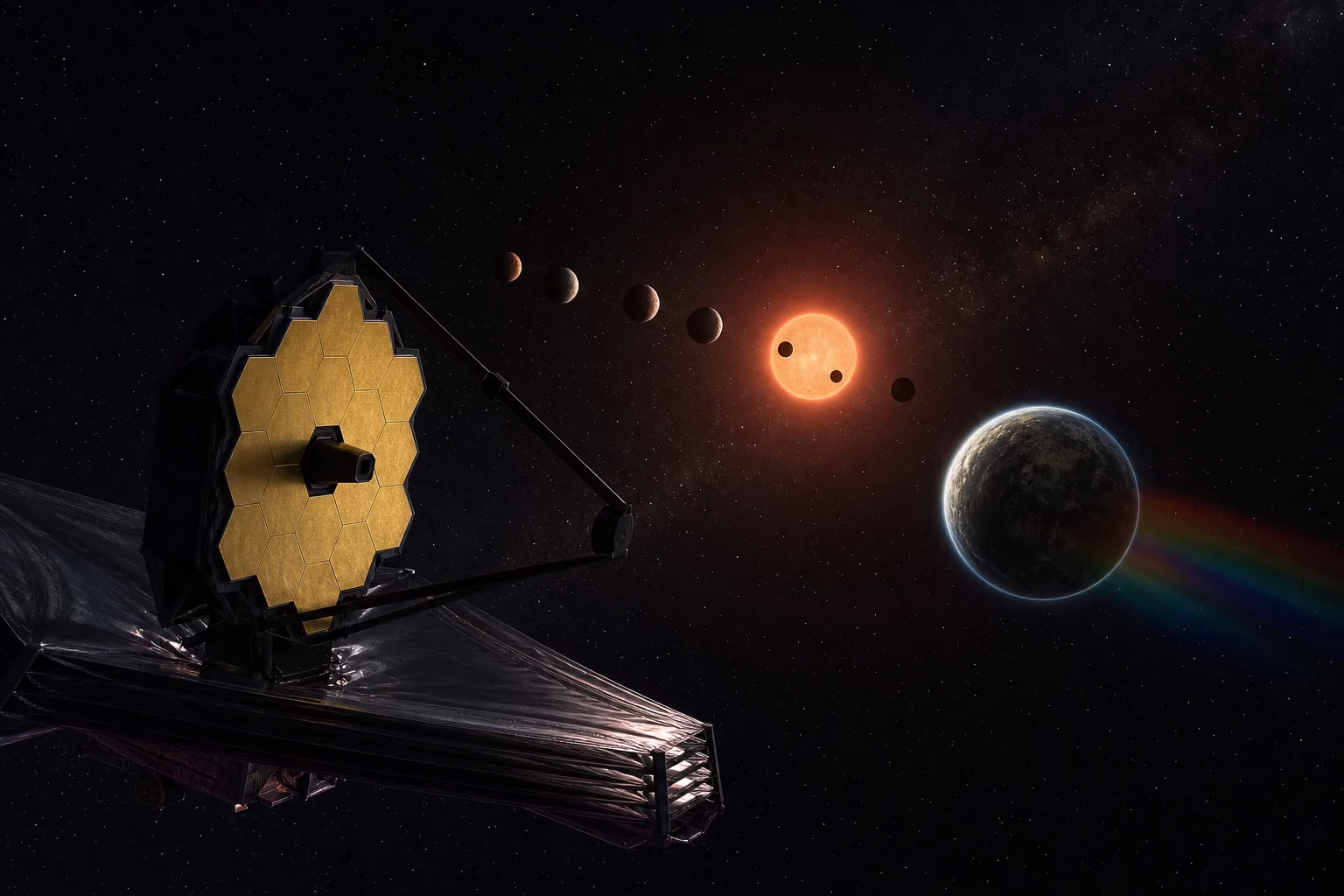 James Webb Space Telescope observing rocky planets orbiting the red star TRAPPIST-1