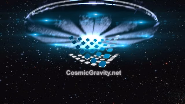 CosmicGravity UFO video screenshot with a spacecraft above the CosmicGravity logo