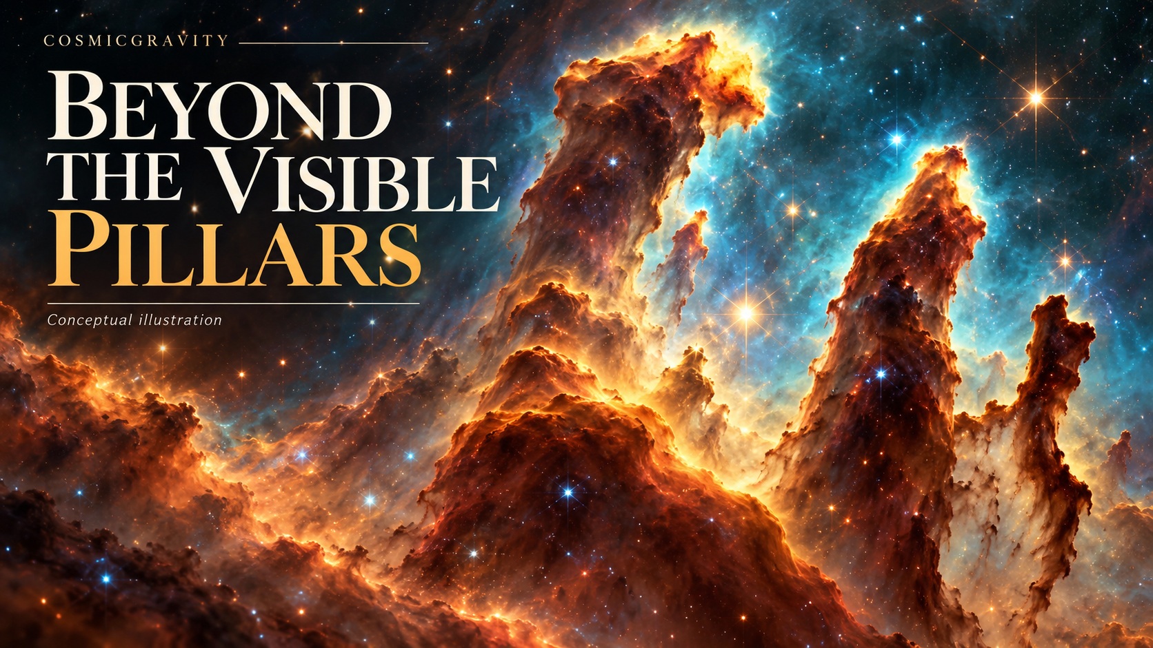 Magazine illustration for Hubble telescope's iconic 'Pillars of Creation' view in infrared