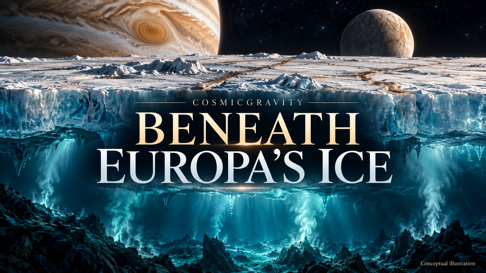 Magazine illustration for Could Life Be Hiding Beneath Europa's Ice?