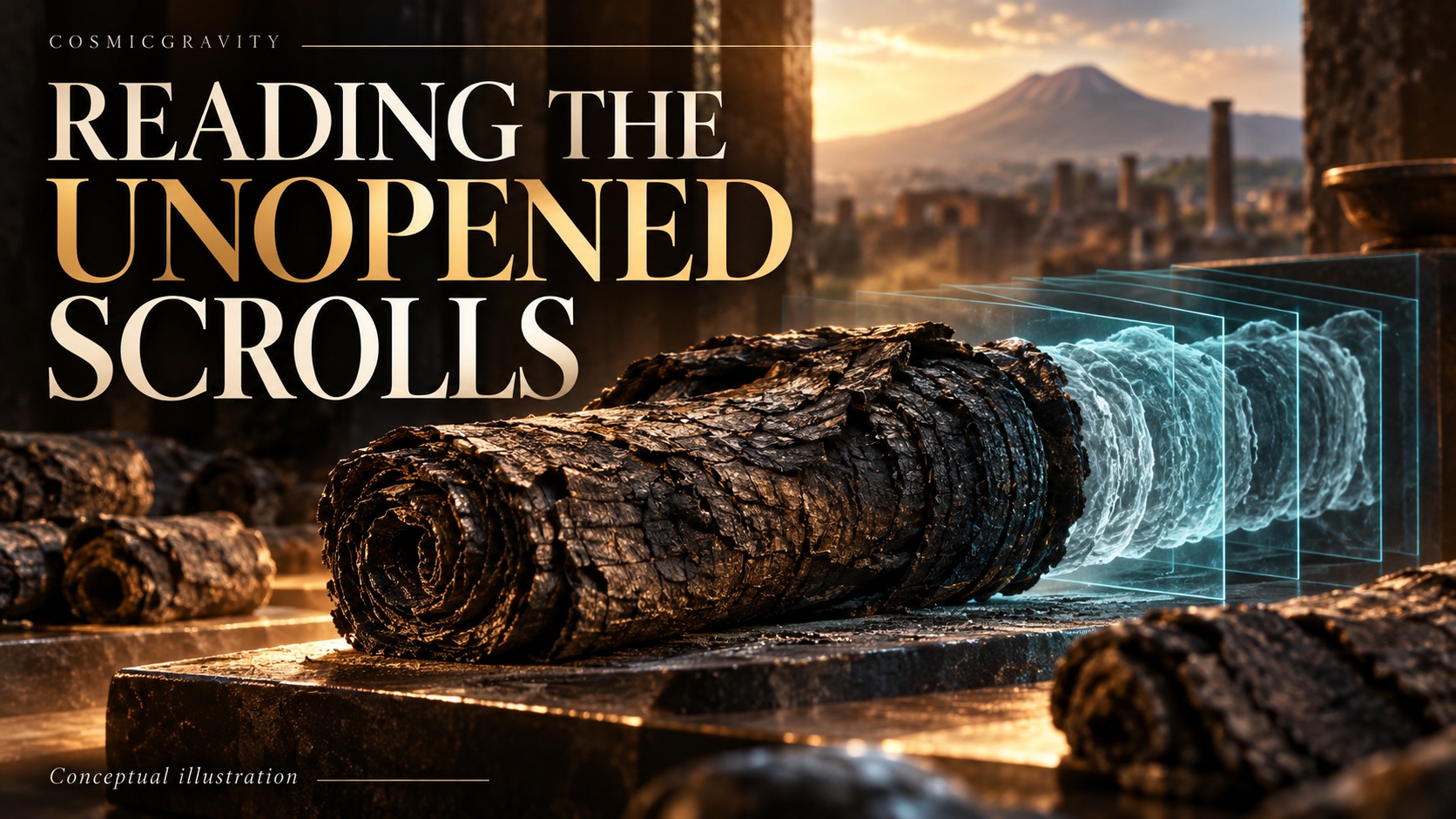 Magazine illustration for The Herculaneum Scrolls Are Finally Revealing Lost Books