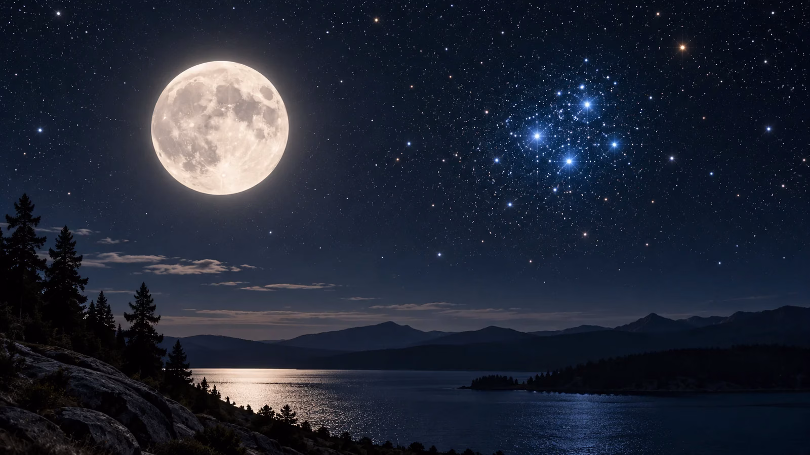 Concept illustration of the Moon near the Pleiades; the composition is not a positional sky chart.