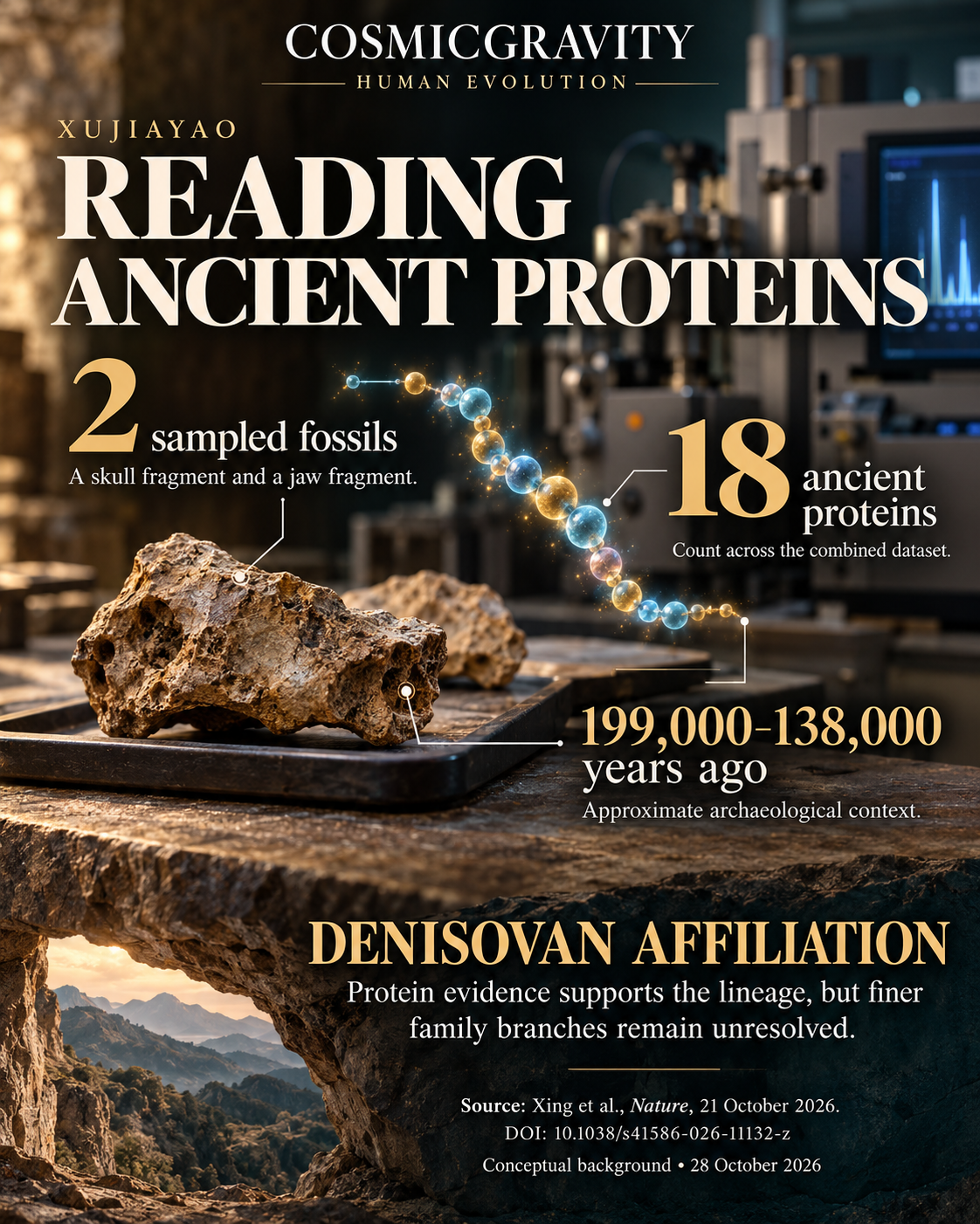 Magazine infographic explaining Ancient Proteins Give Xujiayao’s Denisovans a Clearer Identity